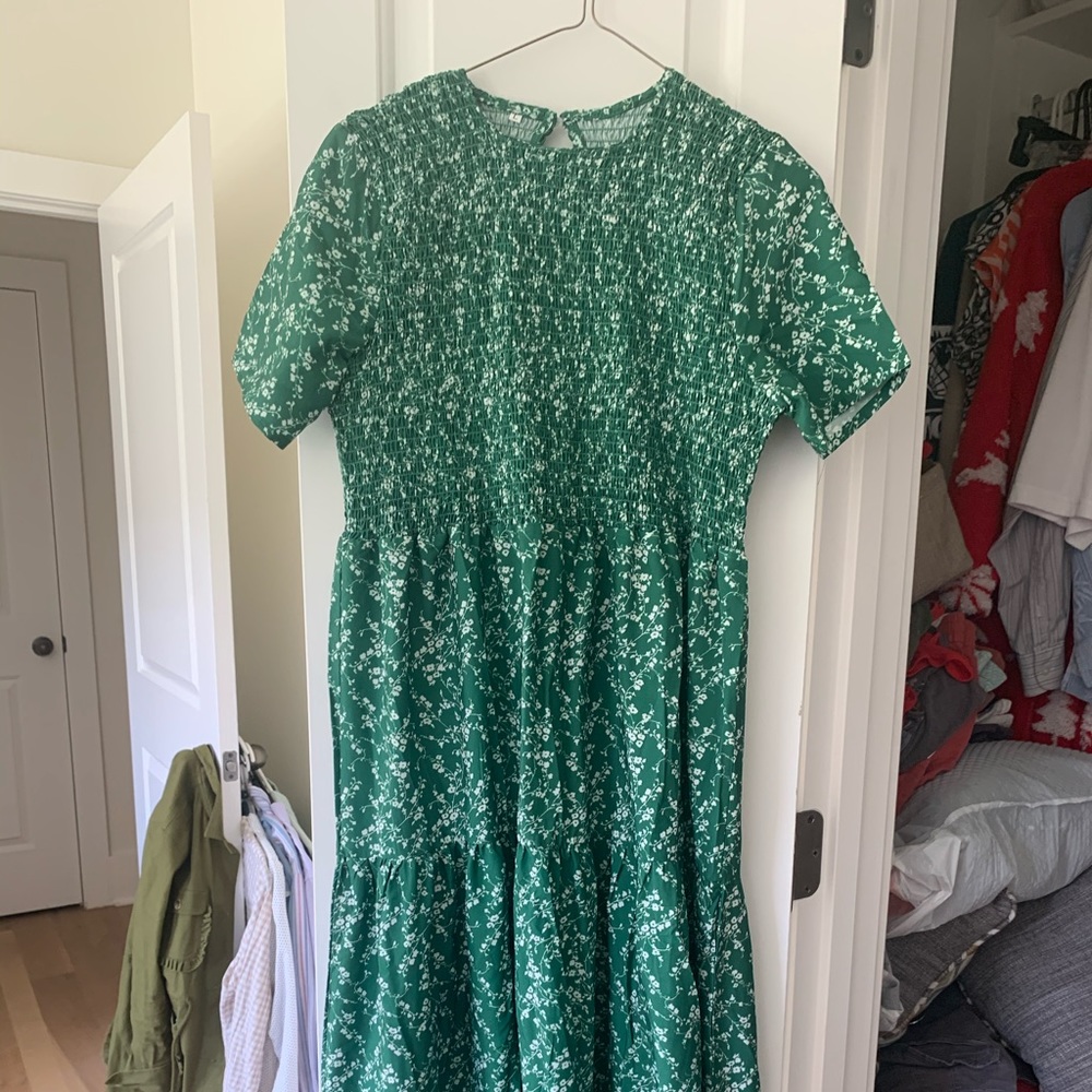 SHEIN Green and White Midi Dress - L (Fits like M)